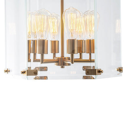 Modern Hexagon 6-Light Clear Glass Chandelier, Dimmable Brass & Black Pendant