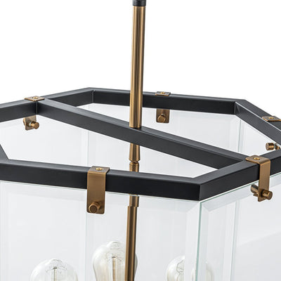 Modern Hexagon 6-Light Clear Glass Chandelier, Dimmable Brass & Black Pendant