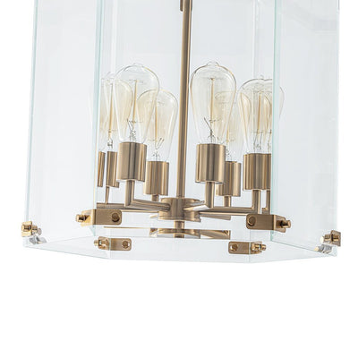 Modern Hexagon 6-Light Clear Glass Chandelier, Dimmable Brass & Black Pendant