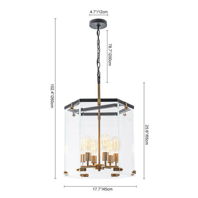 Modern Hexagon 6-Light Clear Glass Chandelier, Dimmable Brass & Black Pendant