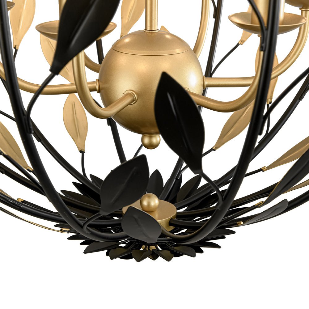 Modern 6-Light Metal Leaves Sphere Chandelier - Black Gold Orb