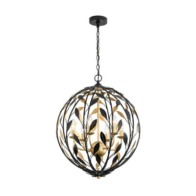Modern 6-Light Metal Leaves Sphere Chandelier - Black Gold Orb
