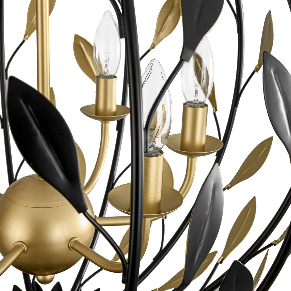 Modern 6-Light Metal Leaves Sphere Chandelier - Black Gold Orb