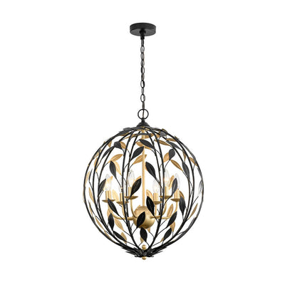 Modern 6-Light Metal Leaves Sphere Chandelier - Black Gold Orb