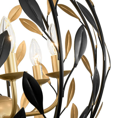 Modern 6-Light Metal Leaves Sphere Chandelier - Black Gold Orb
