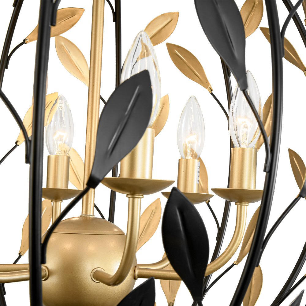Modern 6-Light Metal Leaves Sphere Chandelier - Black Gold Orb
