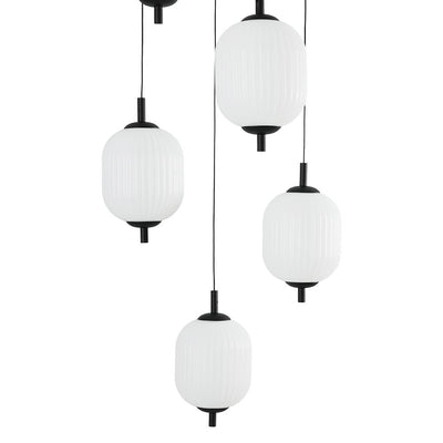 Modern 6-Light Ribbed Lantern Dimmable LED Pendant for Staircase Entryways
