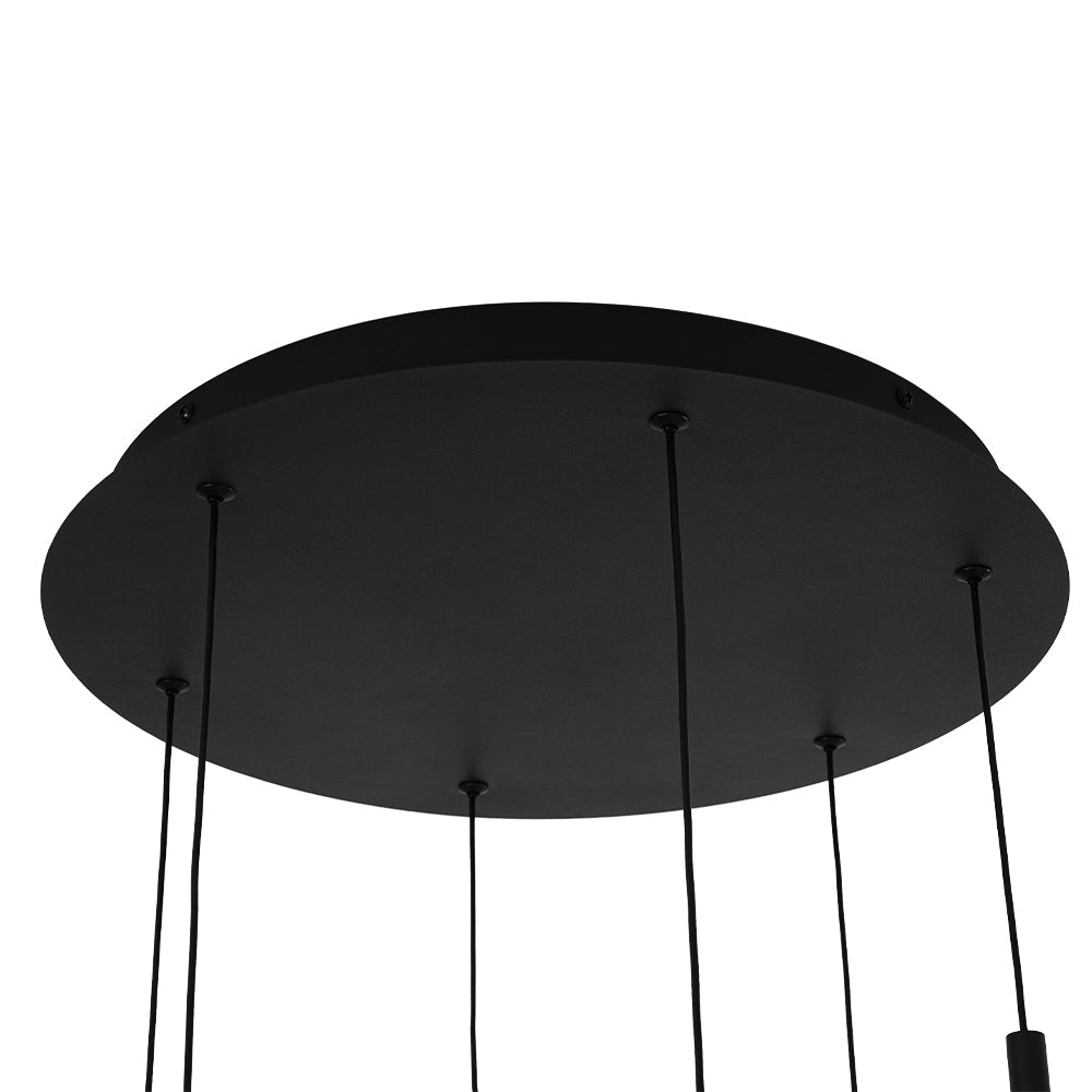 Modern 6-Light Ribbed Lantern LED Pendant for Staircase, Dimmable, Matte Black