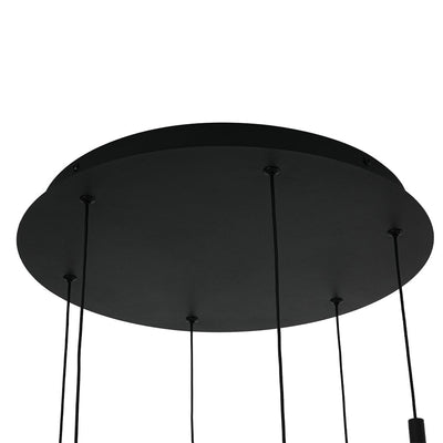 Modern 6-Light Ribbed Lantern LED Pendant for Staircase, Dimmable, Matte Black