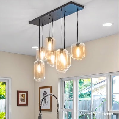 Elegant 7-Light Modern Cluster Pendant Chandelier with Hand-Blown Clear Glass Shades