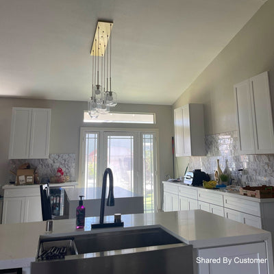 Elegant 7-Light Modern Cluster Pendant Chandelier with Hand-Blown Clear Glass Shades