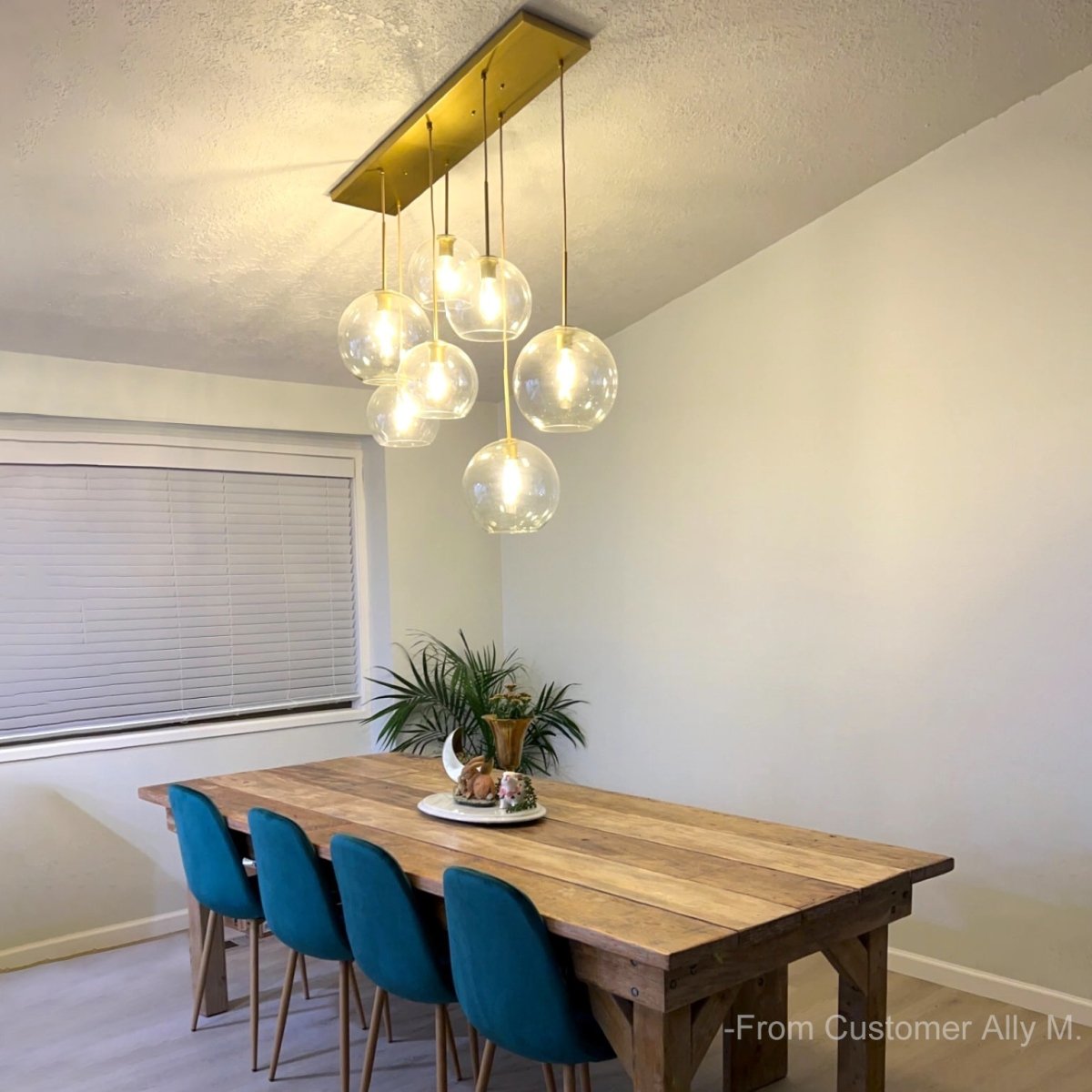 Modern 7-Light Sculptural Glass Globe Pendant Chandelier, Adjustable Dimmable Fixture