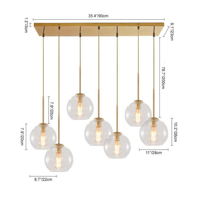 Modern 7-Light Sculptural Glass Globe Pendant Chandelier, Adjustable Dimmable Fixture