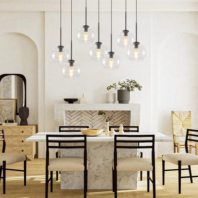 Modern 7-Light Sculptural Glass Globe Pendant Chandelier, Adjustable Dimmable Fixture