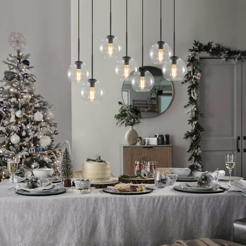 Modern 7-Light Sculptural Glass Globe Pendant Chandelier, Adjustable Dimmable Fixture