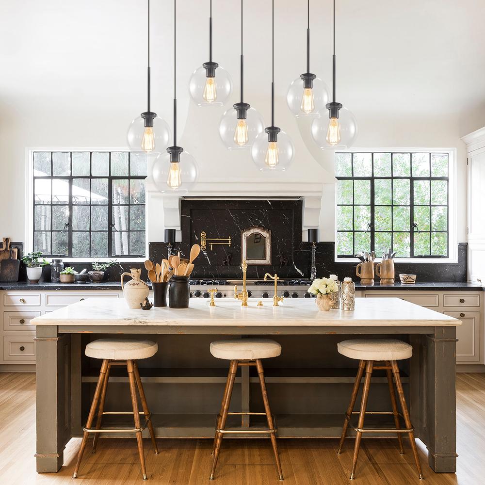 Modern 7-Light Sculptural Glass Globe Pendant Chandelier, Adjustable Dimmable Fixture