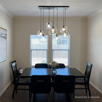 Modern 7-Light Sculptural Glass Globe Pendant Chandelier, Adjustable Dimmable Fixture