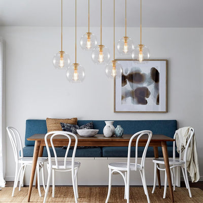 Modern 7-Light Sculptural Glass Globe Pendant Chandelier, Adjustable Dimmable Fixture