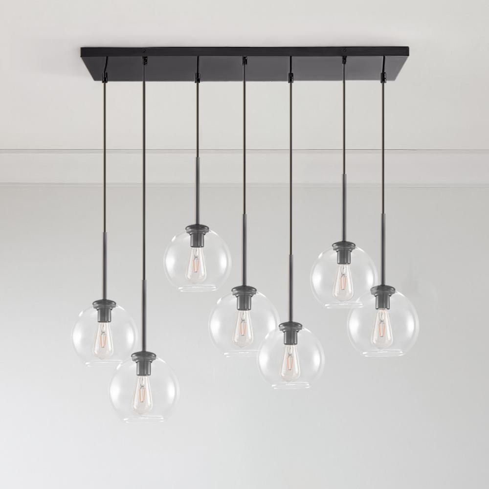 Modern 7-Light Sculptural Glass Globe Pendant Chandelier, Adjustable Dimmable Fixture