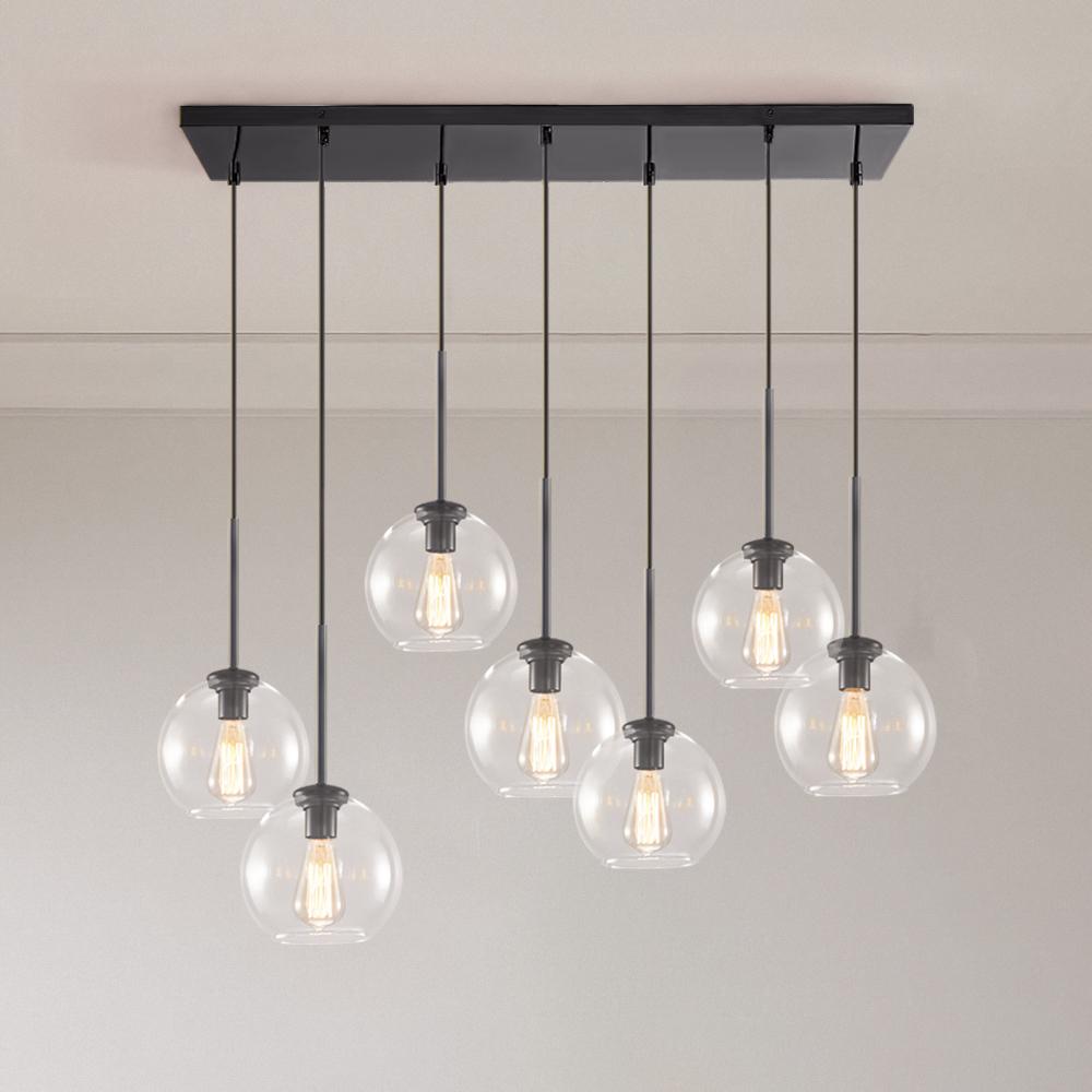 Modern 7-Light Sculptural Glass Globe Pendant Chandelier, Adjustable Dimmable Fixture