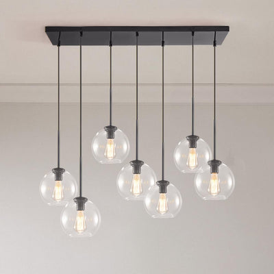 Modern 7-Light Sculptural Glass Globe Pendant Chandelier, Adjustable Dimmable Fixture