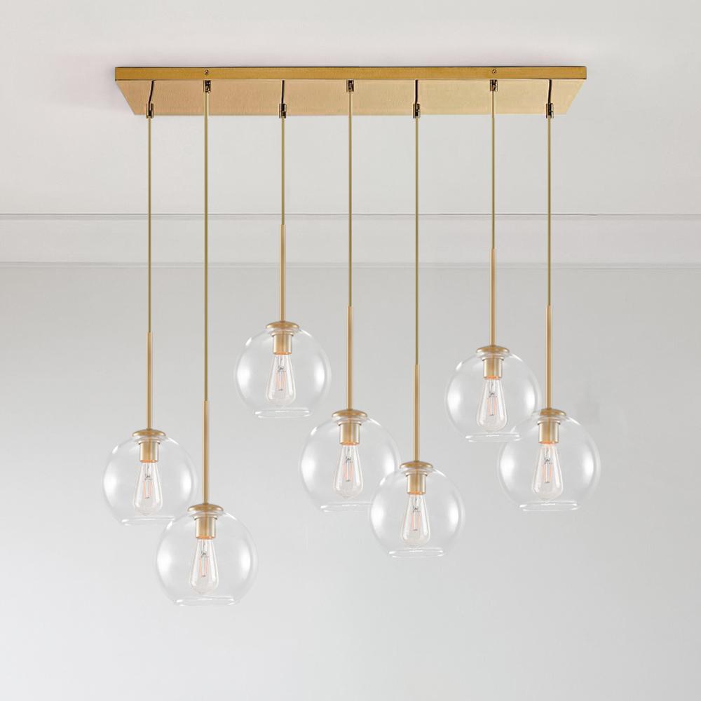 Modern 7-Light Sculptural Glass Globe Pendant Chandelier, Adjustable Dimmable Fixture