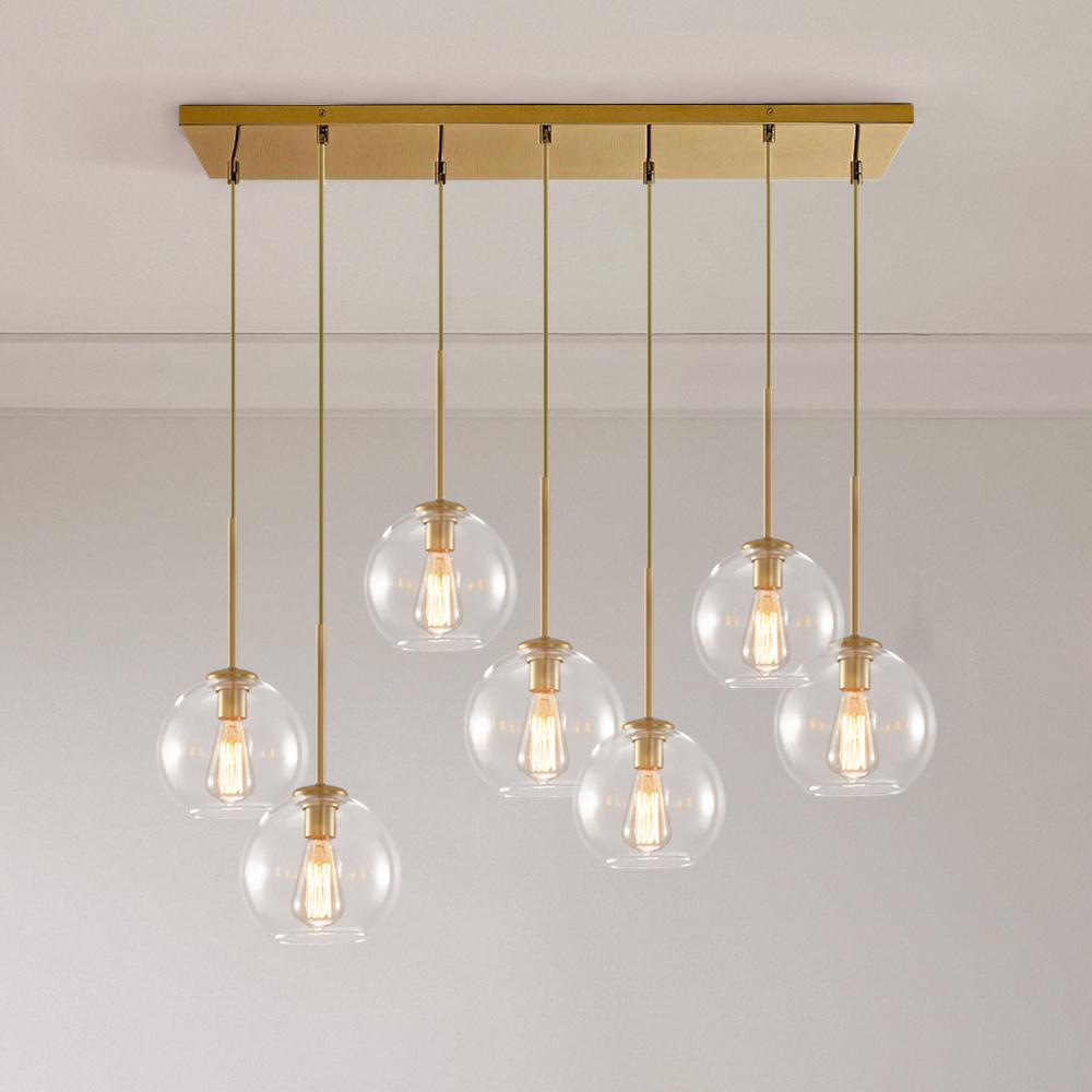 Modern 7-Light Sculptural Glass Globe Pendant Chandelier, Adjustable Dimmable Fixture
