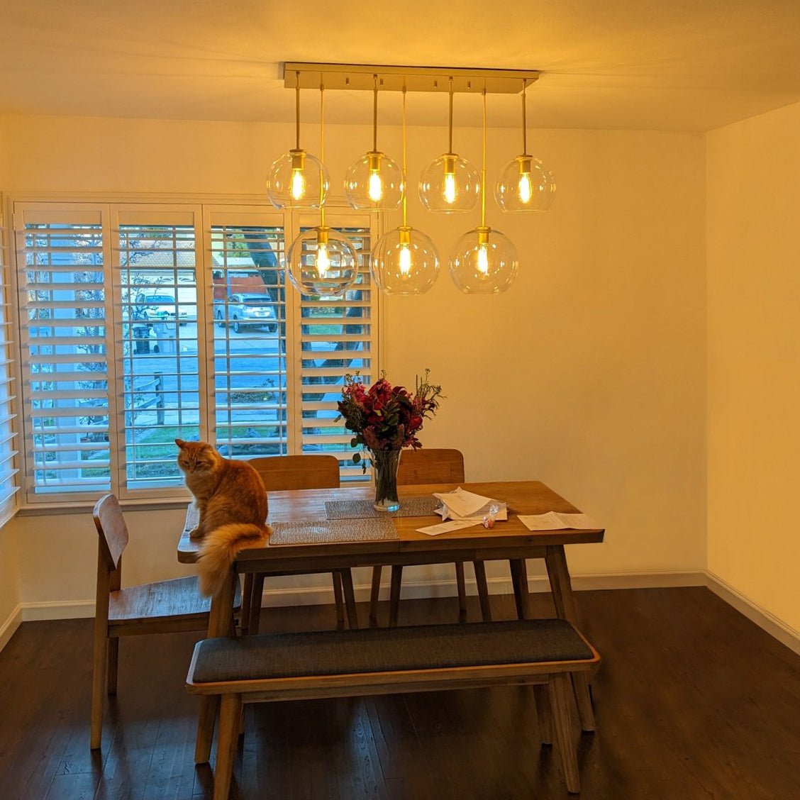 Modern 7-Light Sculptural Glass Globe Pendant Chandelier, Adjustable Dimmable Fixture