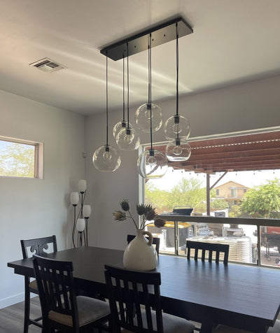 Modern 7-Light Sculptural Glass Globe Pendant Chandelier, Adjustable Dimmable Fixture