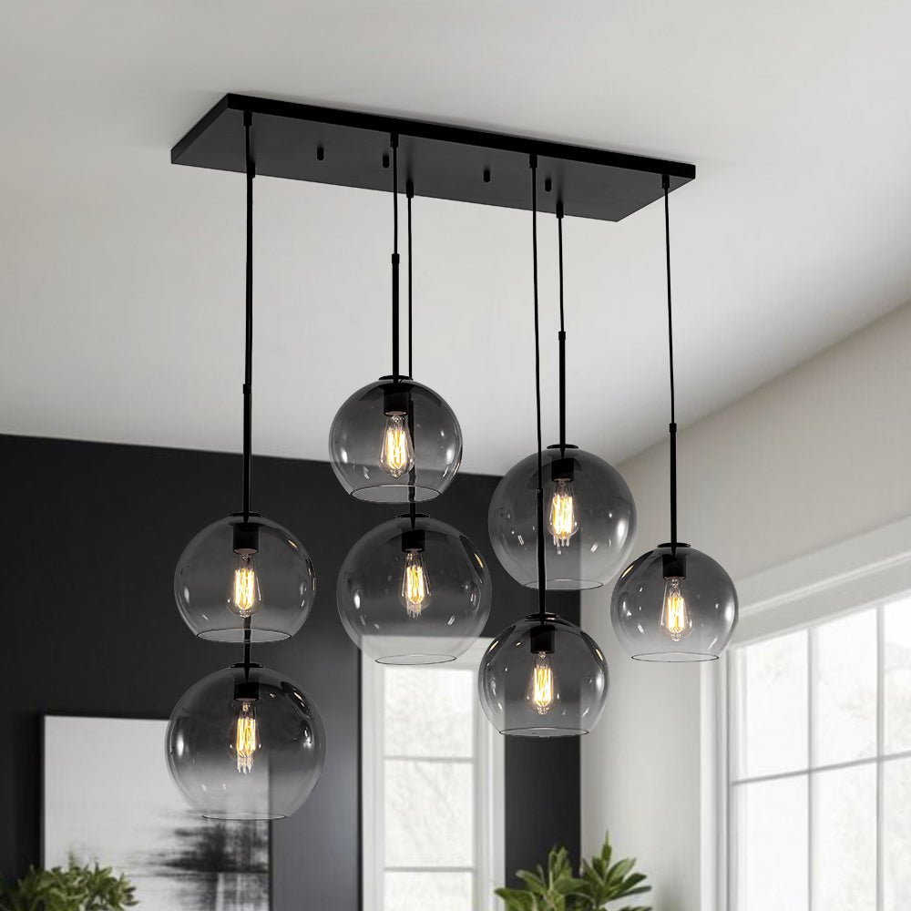 Modern 7-Light Sculptural Glass Globe Pendant Chandelier, Adjustable Dimmable Fixture