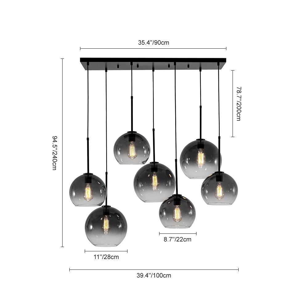 Modern 7-Light Sculptural Glass Globe Pendant Chandelier, Adjustable Dimmable Fixture