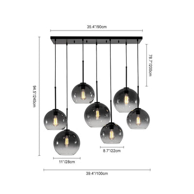 Modern 7-Light Sculptural Glass Globe Pendant Chandelier, Adjustable Dimmable Fixture