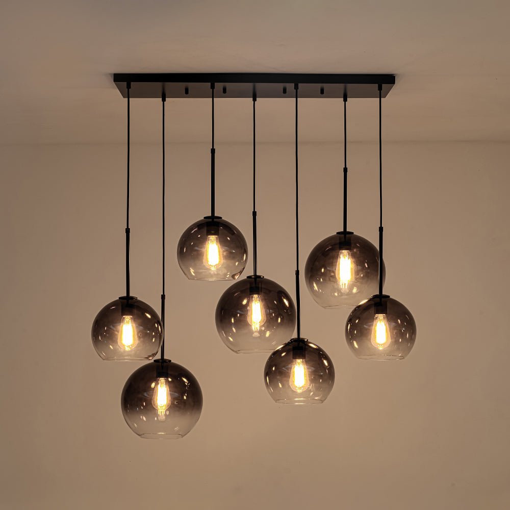 Modern 7-Light Sculptural Glass Globe Pendant Chandelier, Adjustable Dimmable Fixture