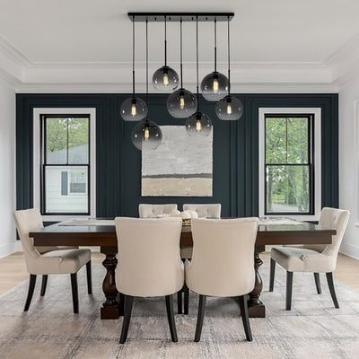 Modern 7-Light Sculptural Glass Globe Pendant Chandelier, Adjustable Dimmable Fixture
