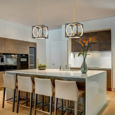 Modern Black Gold Square Dimmable LED Pendant Light Fixture for Kitchen Dining