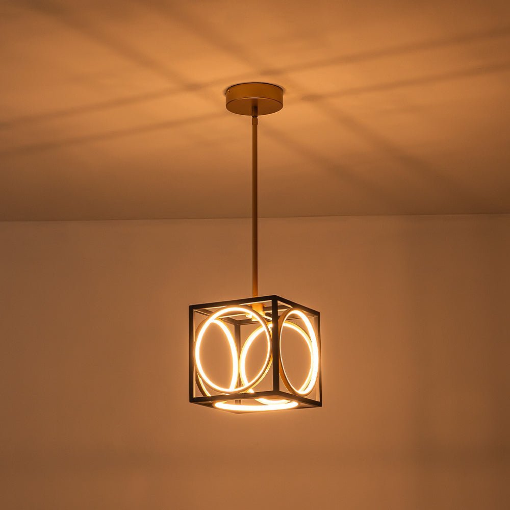 Modern Black Gold Square Dimmable LED Pendant Light Fixture for Kitchen Dining