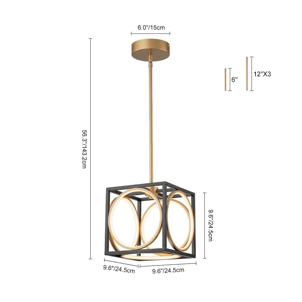 Modern Black Gold Square Dimmable LED Pendant Light Fixture for Kitchen Dining