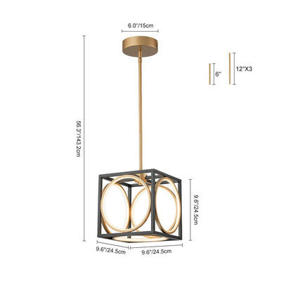 Modern Black Gold Square Dimmable LED Pendant Light Fixture for Kitchen Dining