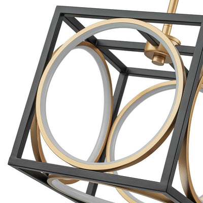 Modern Black Gold Square Dimmable LED Pendant Light Fixture for Kitchen Dining