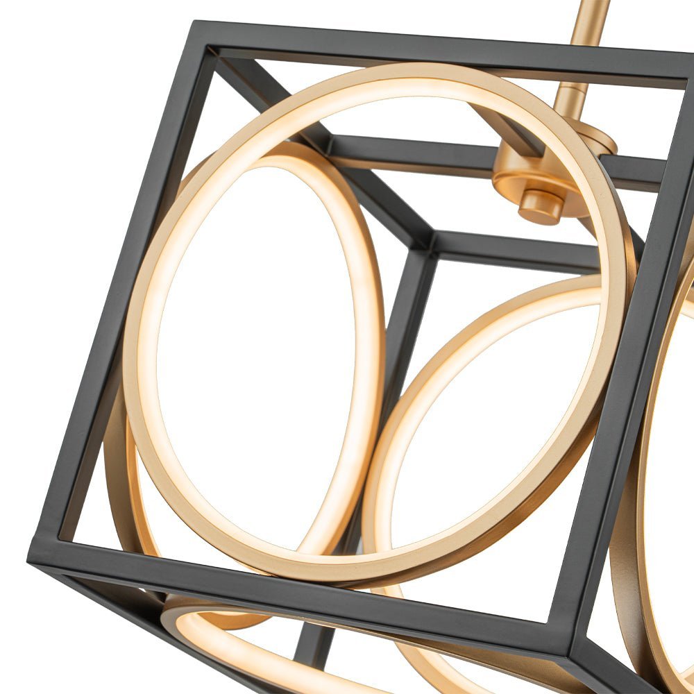 Modern Black Gold Square Dimmable LED Pendant Light Fixture for Kitchen Dining
