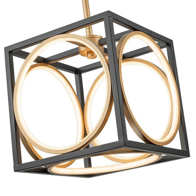 Modern Black Gold Square Dimmable LED Pendant Light Fixture for Kitchen Dining