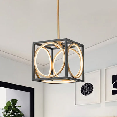 Modern Black Gold Square Dimmable LED Pendant Light Fixture for Kitchen Dining
