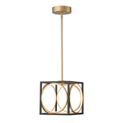 Modern Black Gold Square Dimmable LED Pendant Light Fixture, Adjustable Rods, Integrated