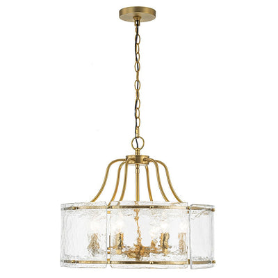 Modern Brass 6-Light Rippled Glass Drum Pendant Chandelier for Dining Room