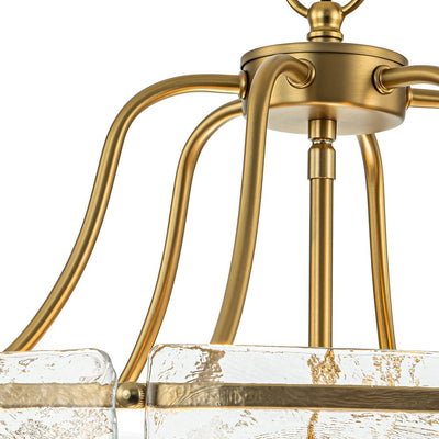 Modern Brass 6-Light Rippled Glass Drum Pendant Chandelier for Dining Room