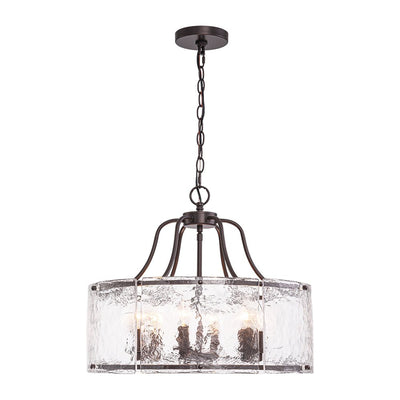 Modern Brass 6-Light Rippled Glass Drum Pendant Chandelier for Dining Room