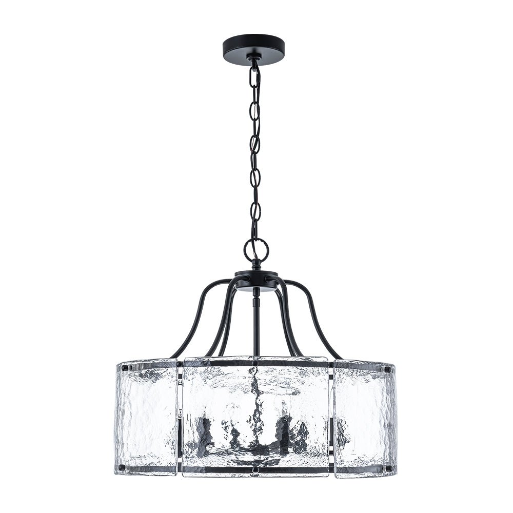 Modern Brass 6-Light Rippled Glass Drum Pendant Chandelier for Dining Room