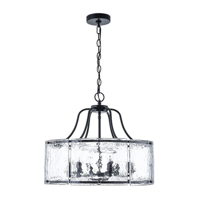 Modern Brass 6-Light Rippled Glass Drum Pendant Chandelier for Dining Room