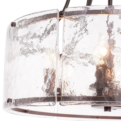 Modern Brass 6-Light Rippled Glass Drum Pendant Chandelier for Dining Room