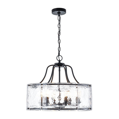 Modern Brass 6-Light Rippled Glass Drum Pendant Chandelier for Dining Room